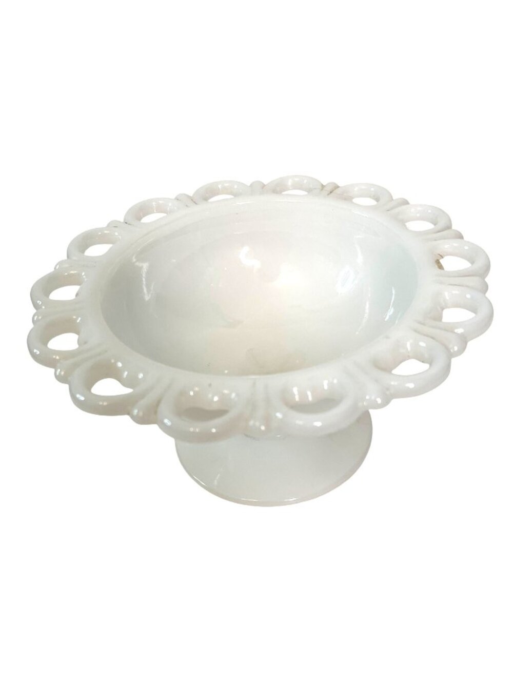 Vintage Compote Anchor Hocking White Milk Glass Old Colony Lace Edge 7" x 3.25"